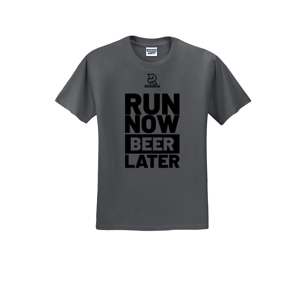 RUN NOW BEER LATER (Black) - Short Sleeve 50/50 Tee
