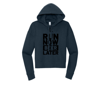 RUN NOW BEER LATER (Black) - Womens Fleece Hoodie