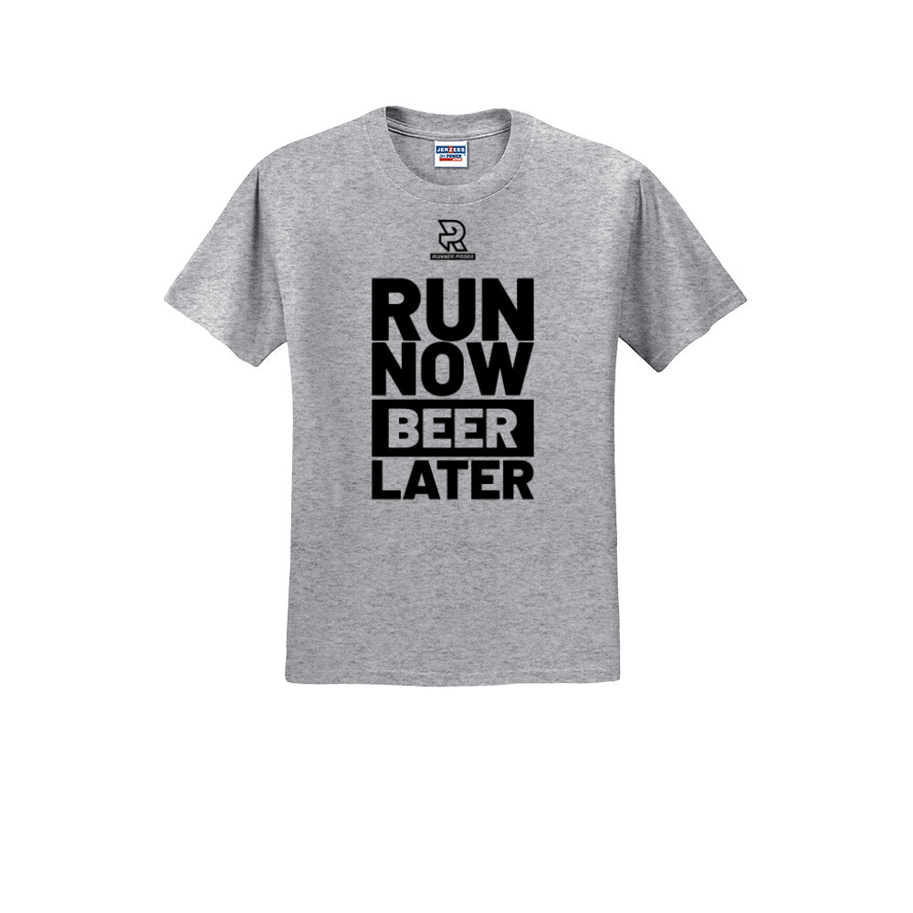 RUN NOW BEER LATER (Black) - Short Sleeve Cotton Tee