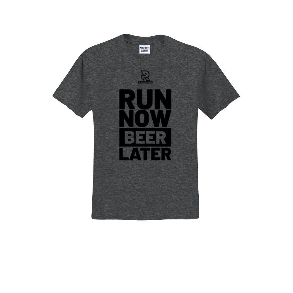 RUN NOW BEER LATER (Black) - Short Sleeve Cotton Tee