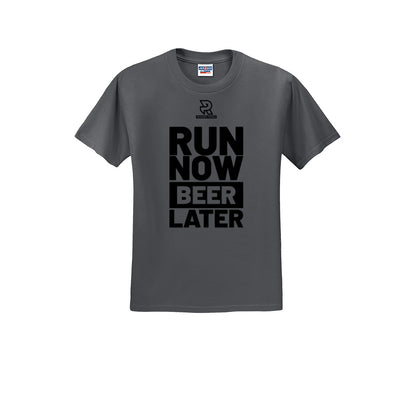 RUN NOW BEER LATER (Black) - Short Sleeve Cotton Tee