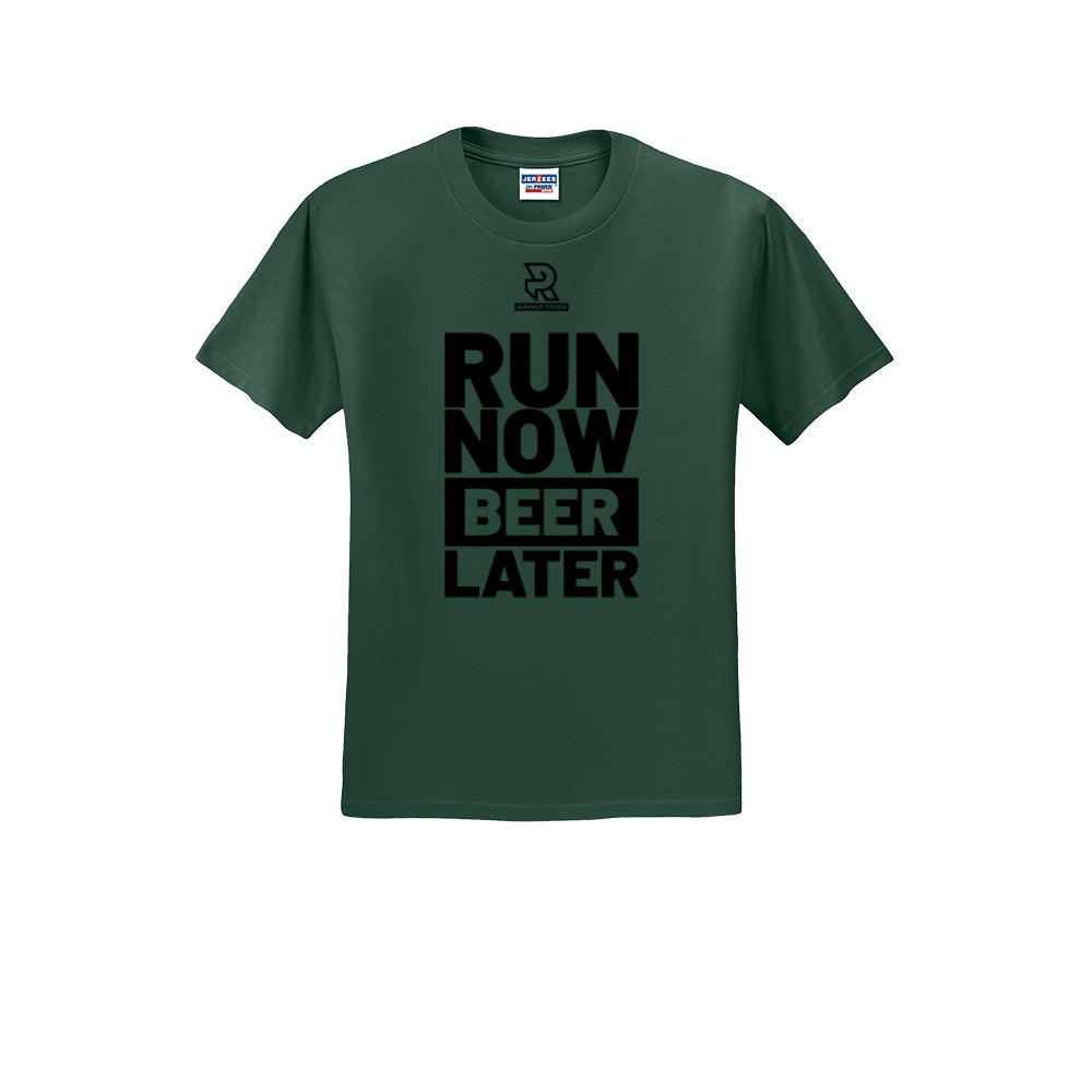RUN NOW BEER LATER (Black) - Short Sleeve Cotton Tee