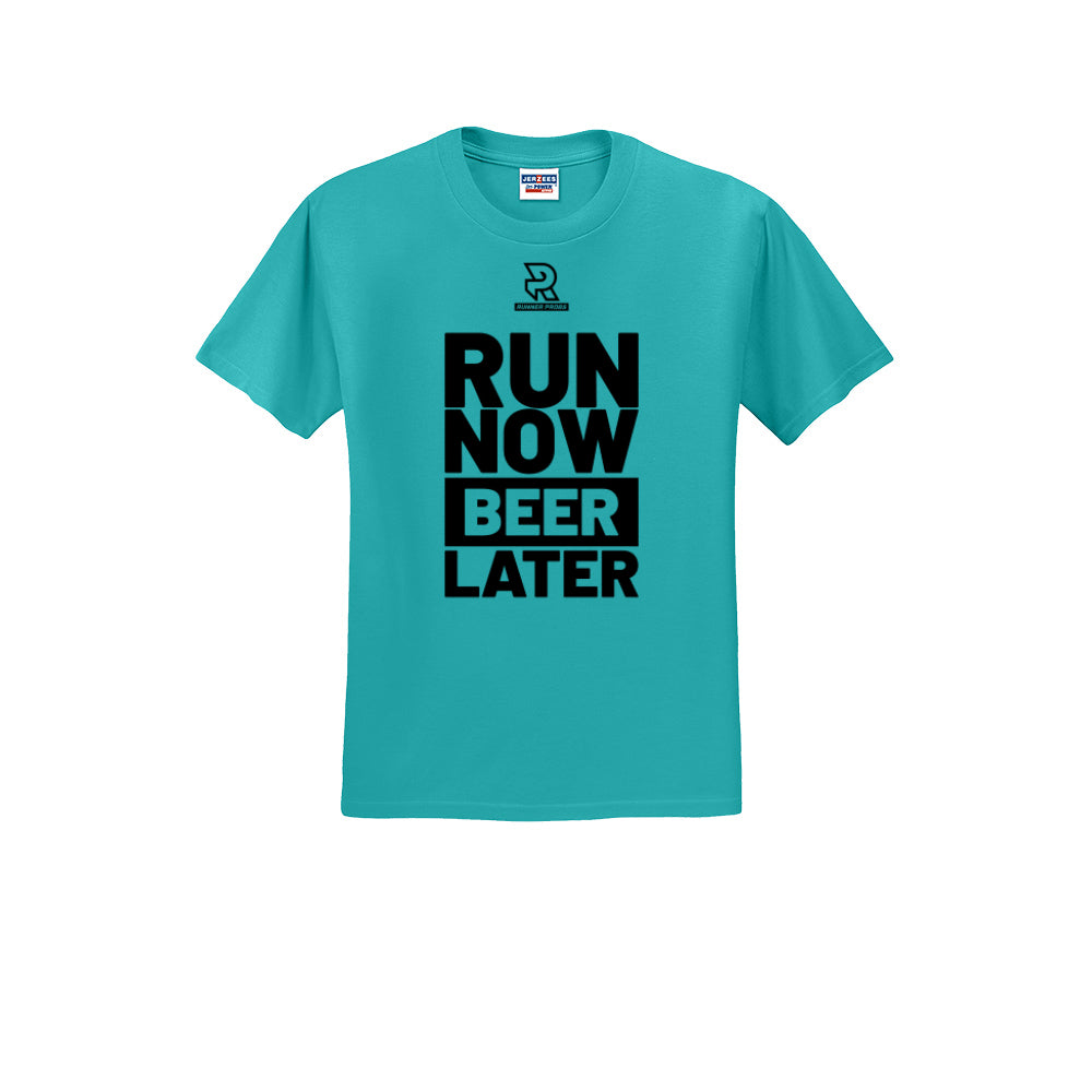 RUN NOW BEER LATER (Black) - Short Sleeve Cotton Tee