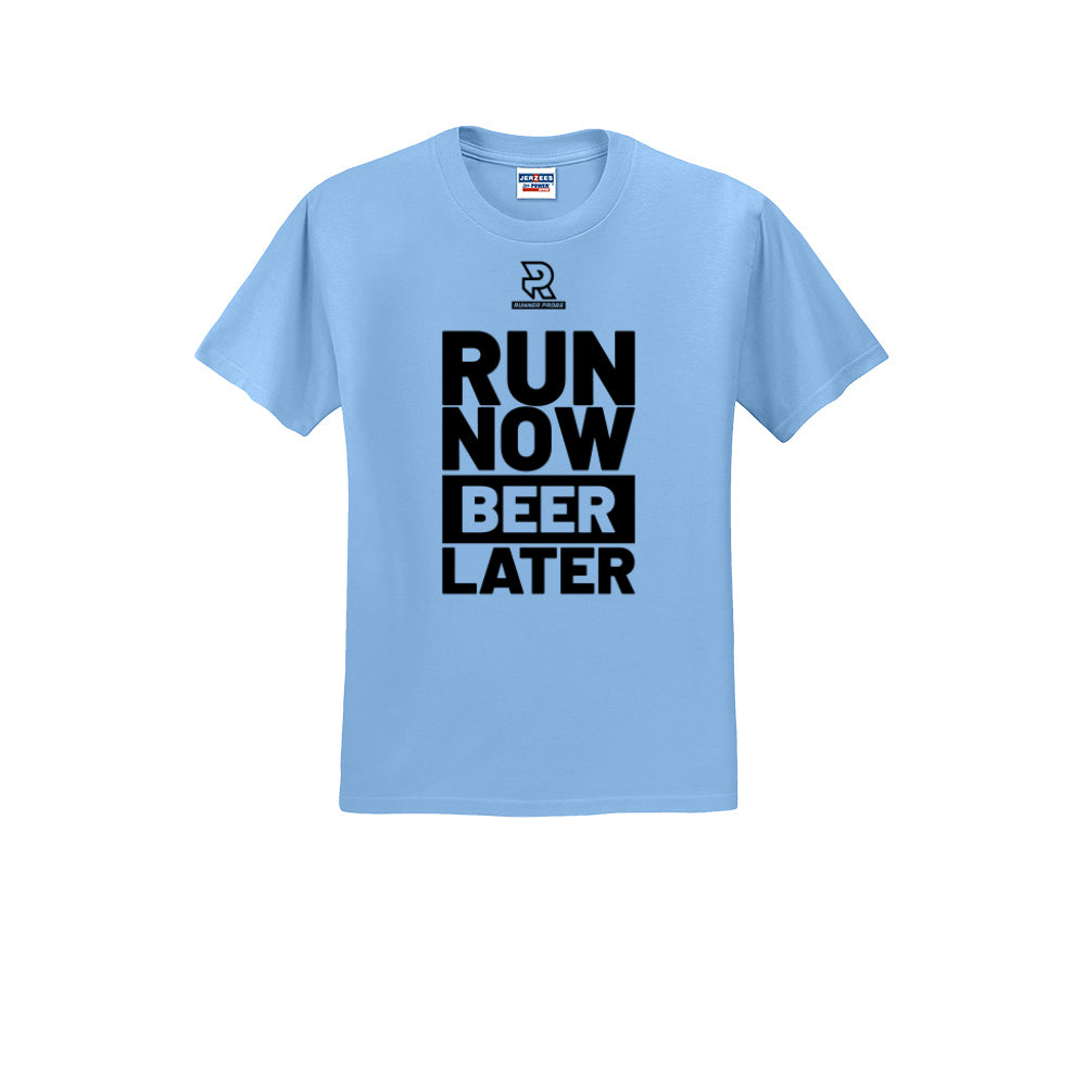 RUN NOW BEER LATER (Black) - Short Sleeve Cotton Tee
