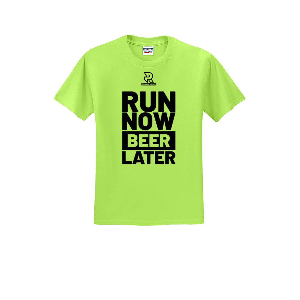 RUN NOW BEER LATER (Black) - Short Sleeve Cotton Tee