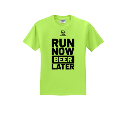 RUN NOW BEER LATER (Black) - Short Sleeve Cotton Tee