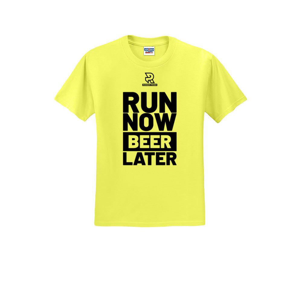 RUN NOW BEER LATER (Black) - Short Sleeve Cotton Tee
