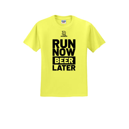 RUN NOW BEER LATER (Black) - Short Sleeve Cotton Tee