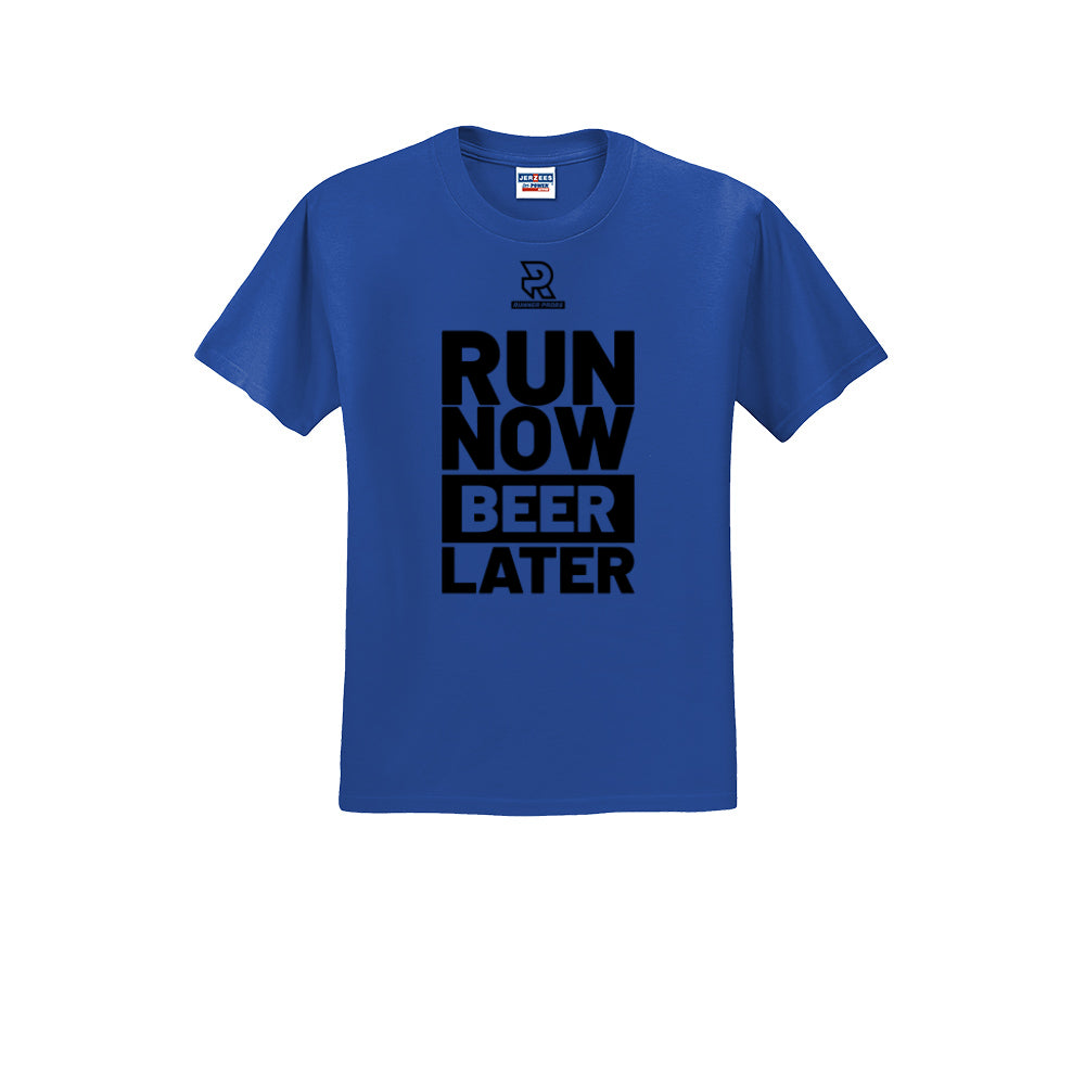 RUN NOW BEER LATER (Black) - Short Sleeve Cotton Tee
