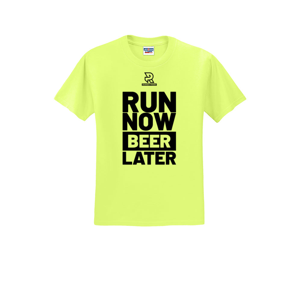 RUN NOW BEER LATER (Black) - Short Sleeve Cotton Tee