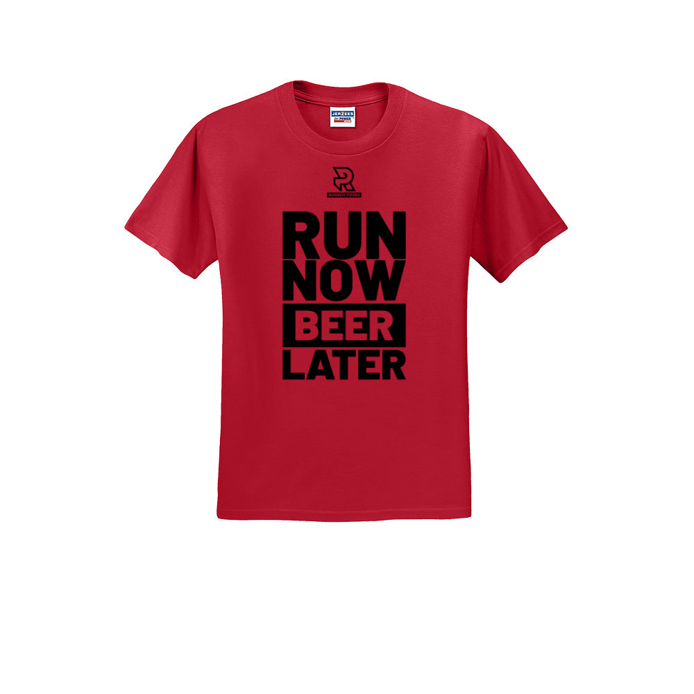 RUN NOW BEER LATER (Black) - Short Sleeve Cotton Tee
