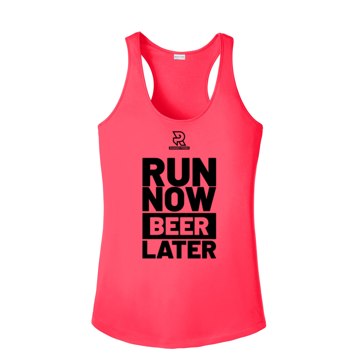 RUN NOW BEER LATER (Black) - Womens Competitor Racerback Tank
