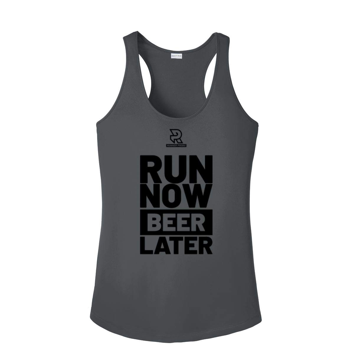 RUN NOW BEER LATER (Black) - Womens Competitor Racerback Tank