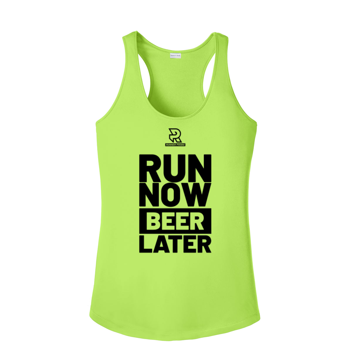 RUN NOW BEER LATER (Black) - Womens Competitor Racerback Tank