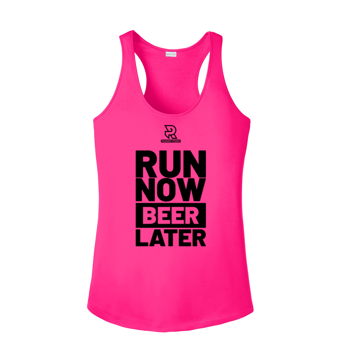 RUN NOW BEER LATER (Black) - Womens Competitor Racerback Tank