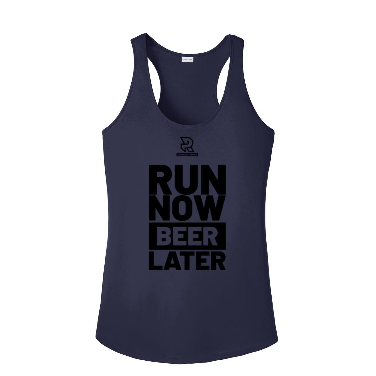 RUN NOW BEER LATER (Black) - Womens Competitor Racerback Tank