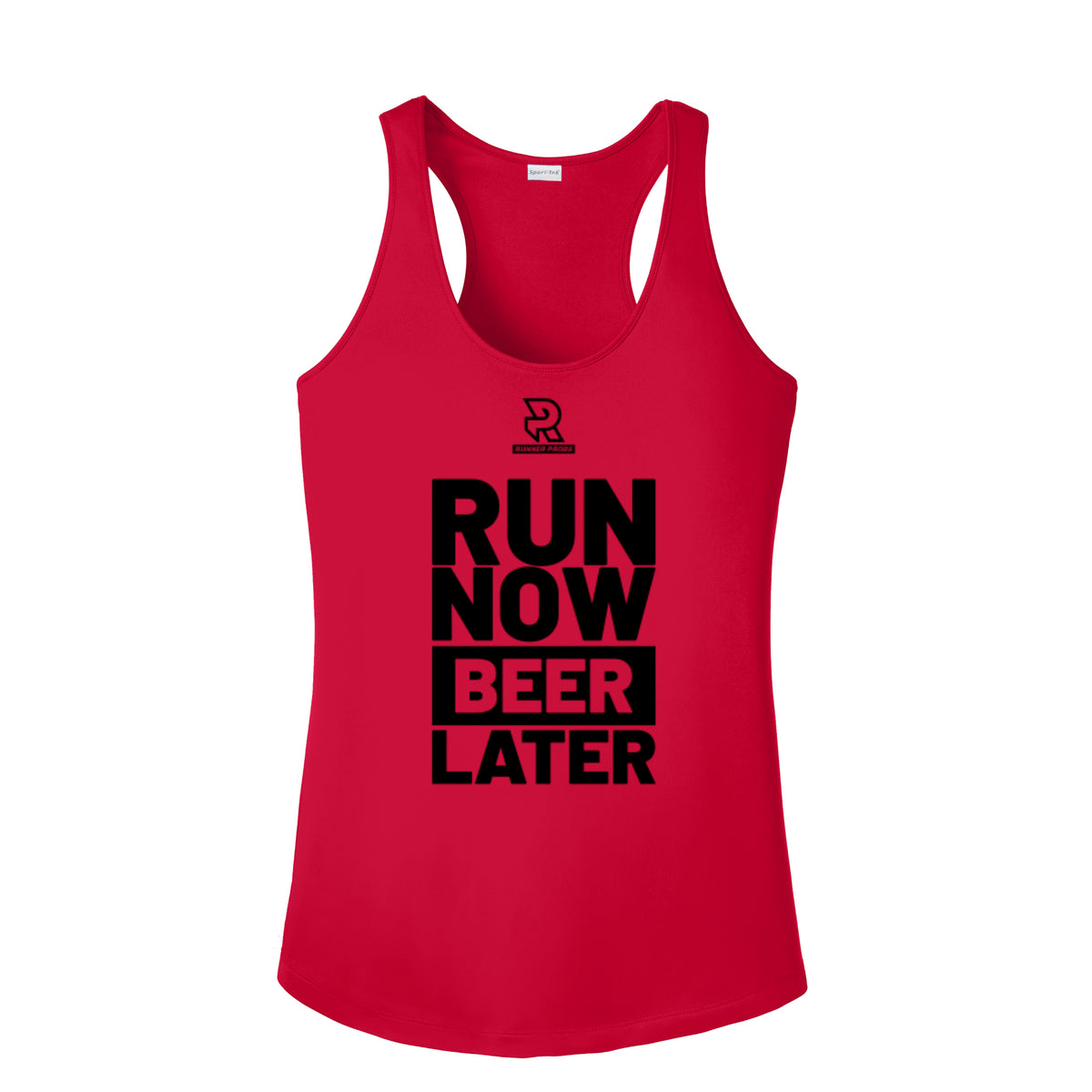 RUN NOW BEER LATER (Black) - Womens Competitor Racerback Tank