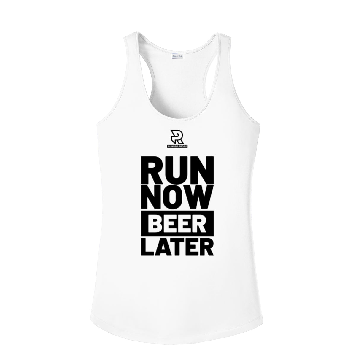 RUN NOW BEER LATER (Black) - Womens Competitor Racerback Tank