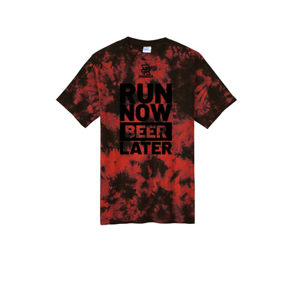 RUN NOW BEER LATER (Black) - Short Sleeve Tie Dye Cotton Tee