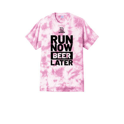 RUN NOW BEER LATER (Black) - Short Sleeve Tie Dye Cotton Tee