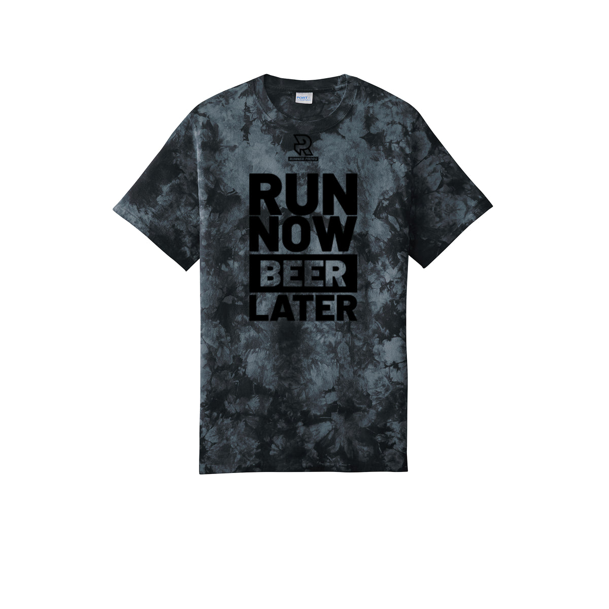 RUN NOW BEER LATER (Black) - Short Sleeve Tie Dye Cotton Tee