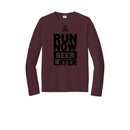 RUN NOW BEER LATER (Black) - Long Sleeve Performance Tee
