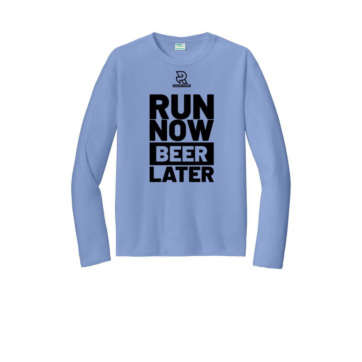 RUN NOW BEER LATER (Black) - Long Sleeve Performance Tee