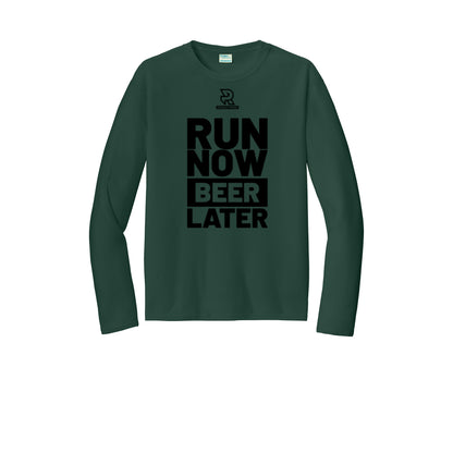RUN NOW BEER LATER (Black) - Long Sleeve Performance Tee