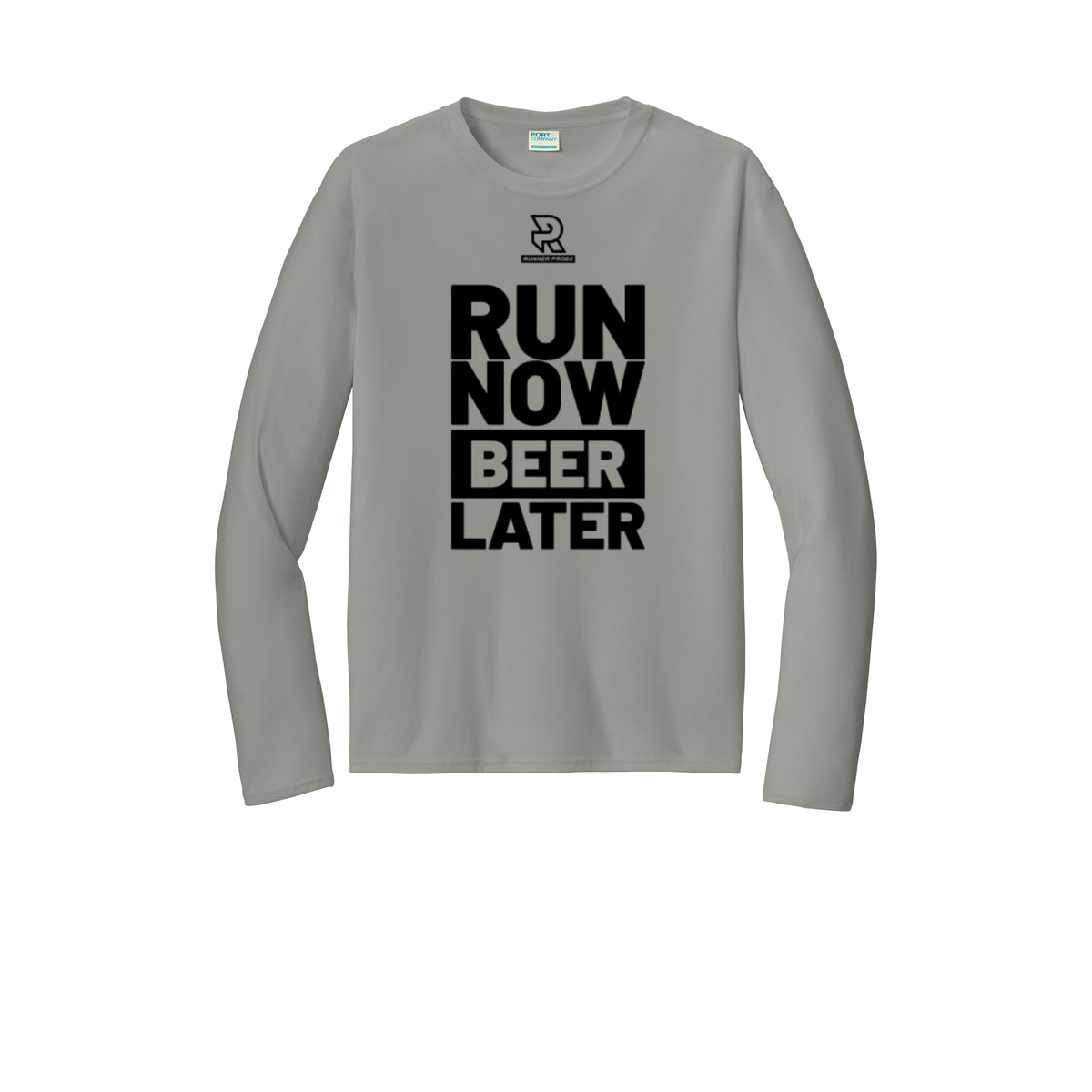 RUN NOW BEER LATER (Black) - Long Sleeve Performance Tee