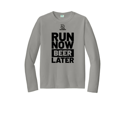 RUN NOW BEER LATER (Black) - Long Sleeve Performance Tee