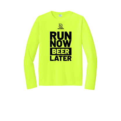 RUN NOW BEER LATER (Black) - Long Sleeve Performance Tee