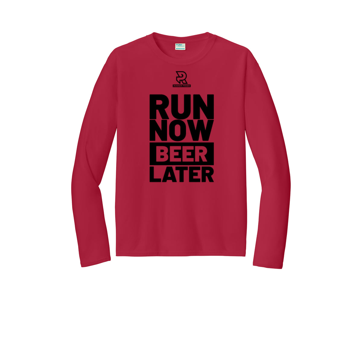 RUN NOW BEER LATER (Black) - Long Sleeve Performance Tee