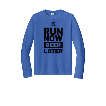 RUN NOW BEER LATER (Black) - Long Sleeve Performance Tee