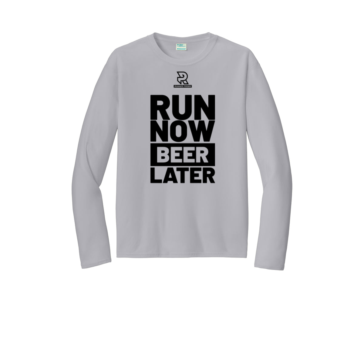 RUN NOW BEER LATER (Black) - Long Sleeve Performance Tee