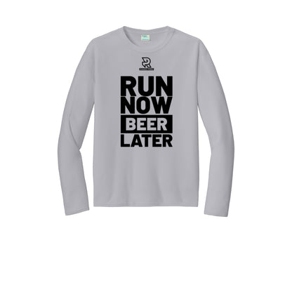 RUN NOW BEER LATER (Black) - Long Sleeve Performance Tee