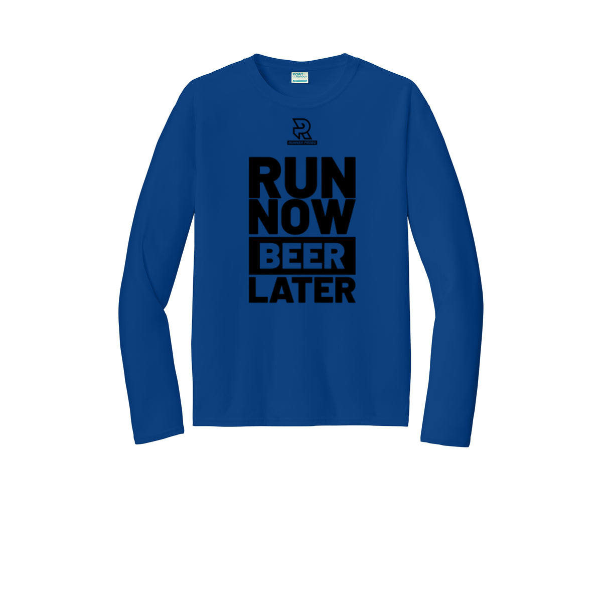 RUN NOW BEER LATER (Black) - Long Sleeve Performance Tee