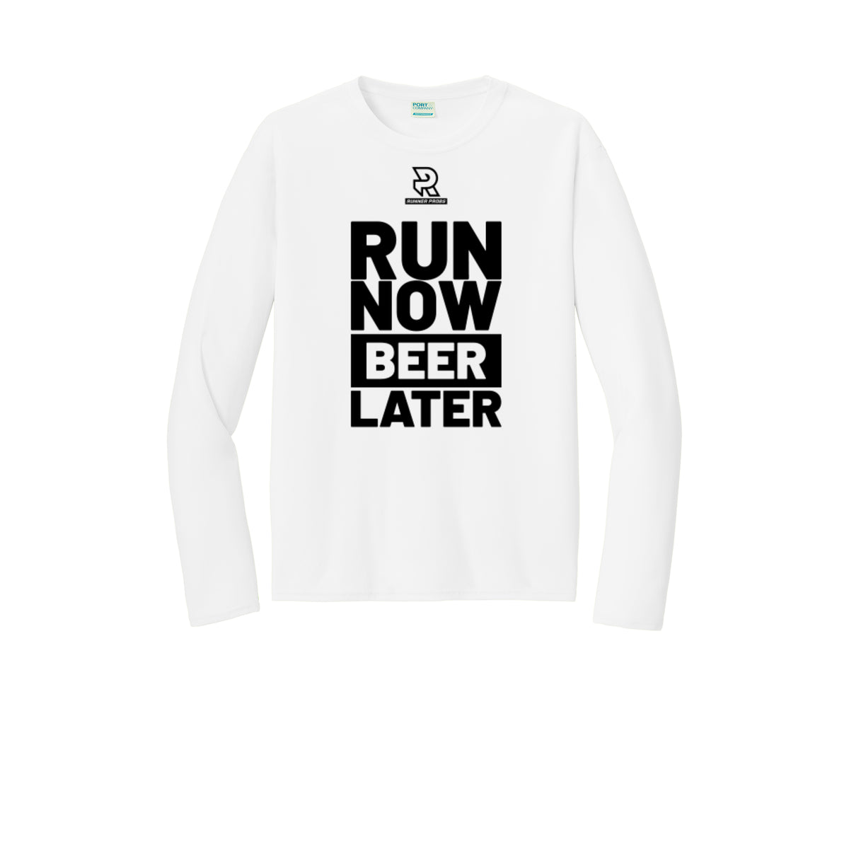 RUN NOW BEER LATER (Black) - Long Sleeve Performance Tee