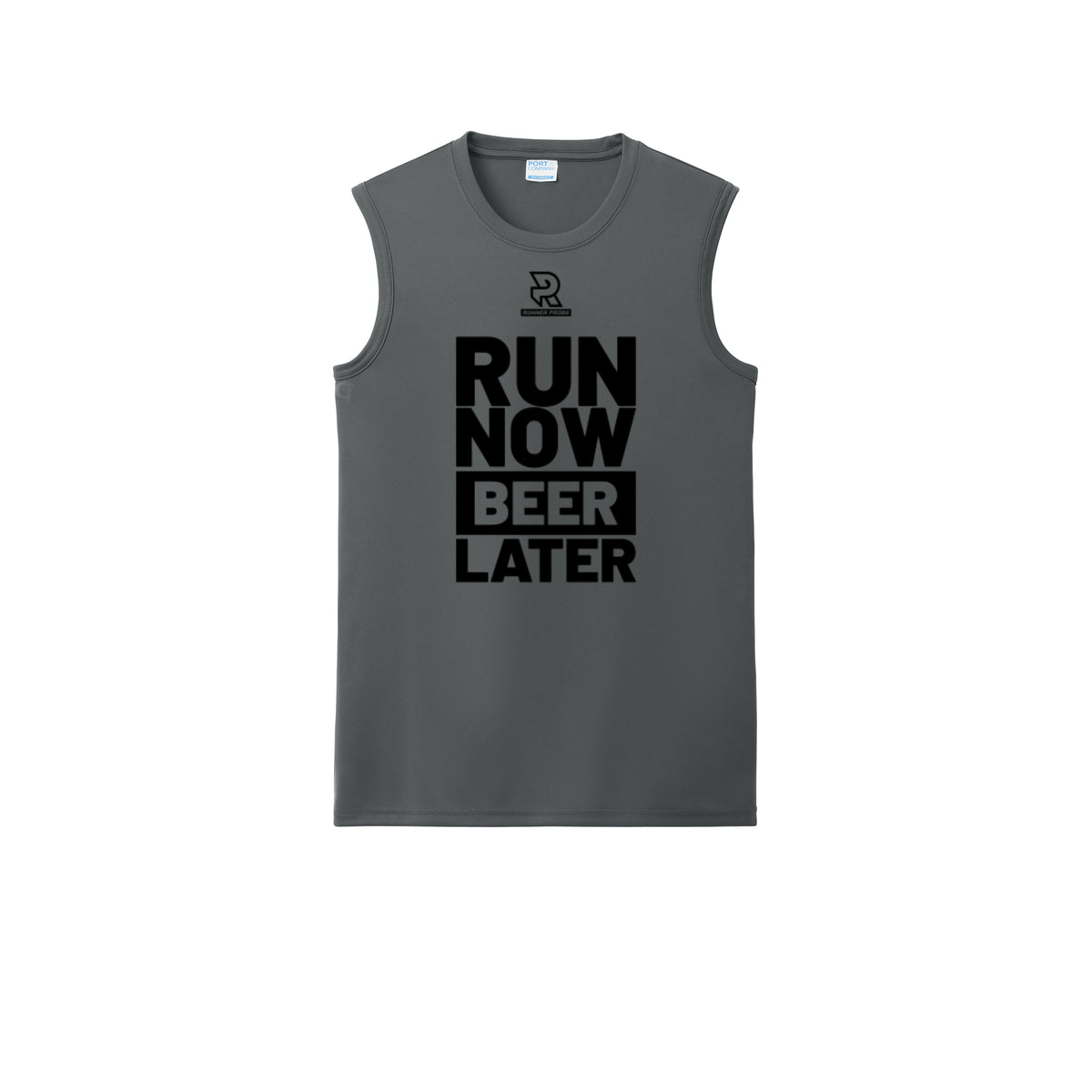 RUN NOW BEER LATER (Black) - Sleeveless Performance Tee