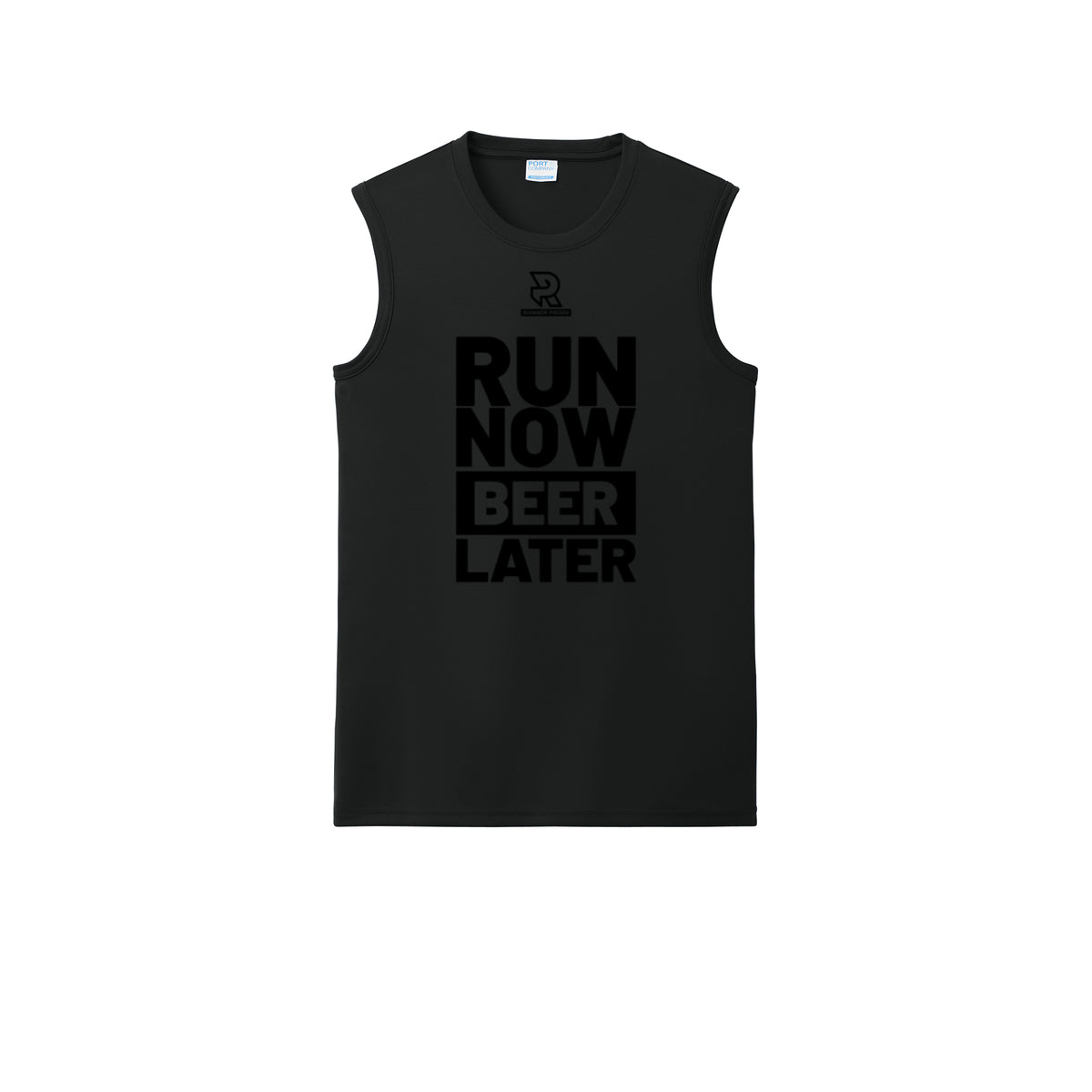 RUN NOW BEER LATER (Black) - Sleeveless Performance Tee