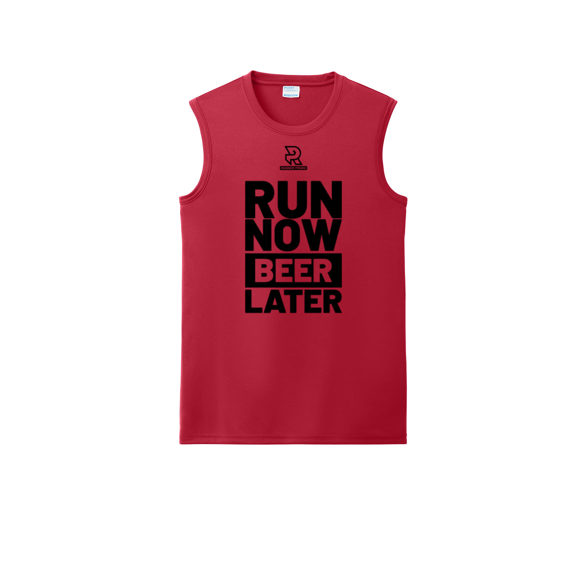 RUN NOW BEER LATER (Black) - Sleeveless Performance Tee