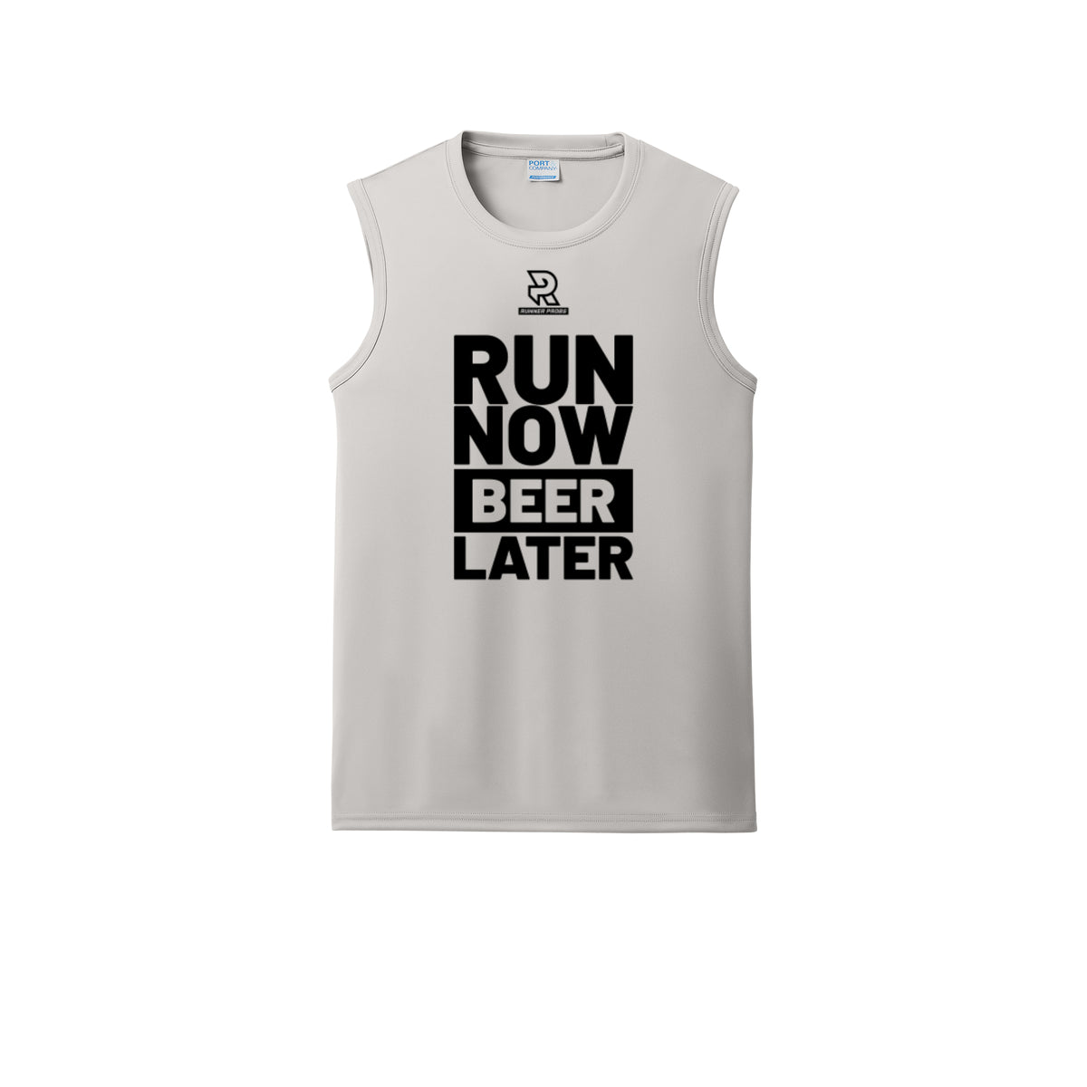 RUN NOW BEER LATER (Black) - Sleeveless Performance Tee