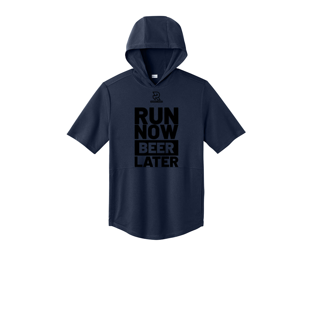 RUN NOW BEER LATER (Black) - Short Sleeve Performance Hoodie