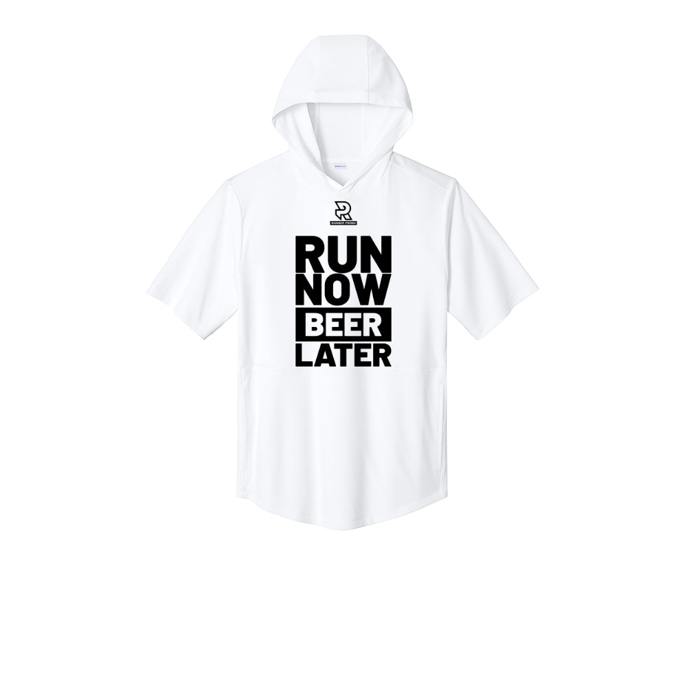 RUN NOW BEER LATER (Black) - Short Sleeve Performance Hoodie