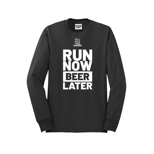 RUN NOW BEER LATER (White) - Long Sleeve 50/50 Tee