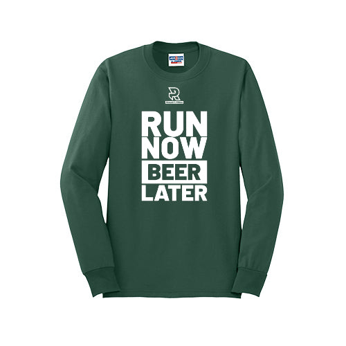 RUN NOW BEER LATER (White) - Long Sleeve 50/50 Tee