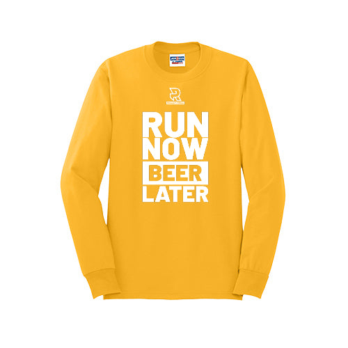 RUN NOW BEER LATER (White) - Long Sleeve 50/50 Tee
