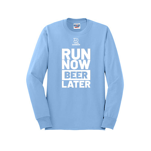 RUN NOW BEER LATER (White) - Long Sleeve 50/50 Tee