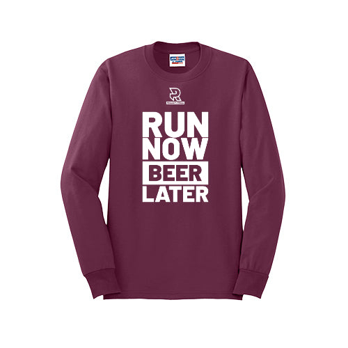 RUN NOW BEER LATER (White) - Long Sleeve 50/50 Tee