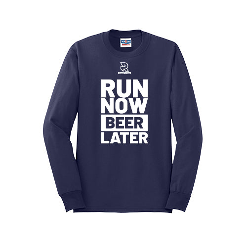 RUN NOW BEER LATER (White) - Long Sleeve 50/50 Tee