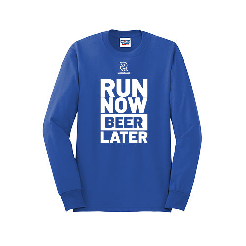 RUN NOW BEER LATER (White) - Long Sleeve 50/50 Tee